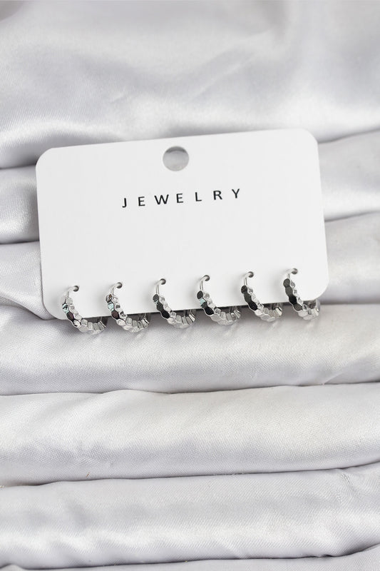 Brass Silver-Tone Honeycomb Women's Earrings Set