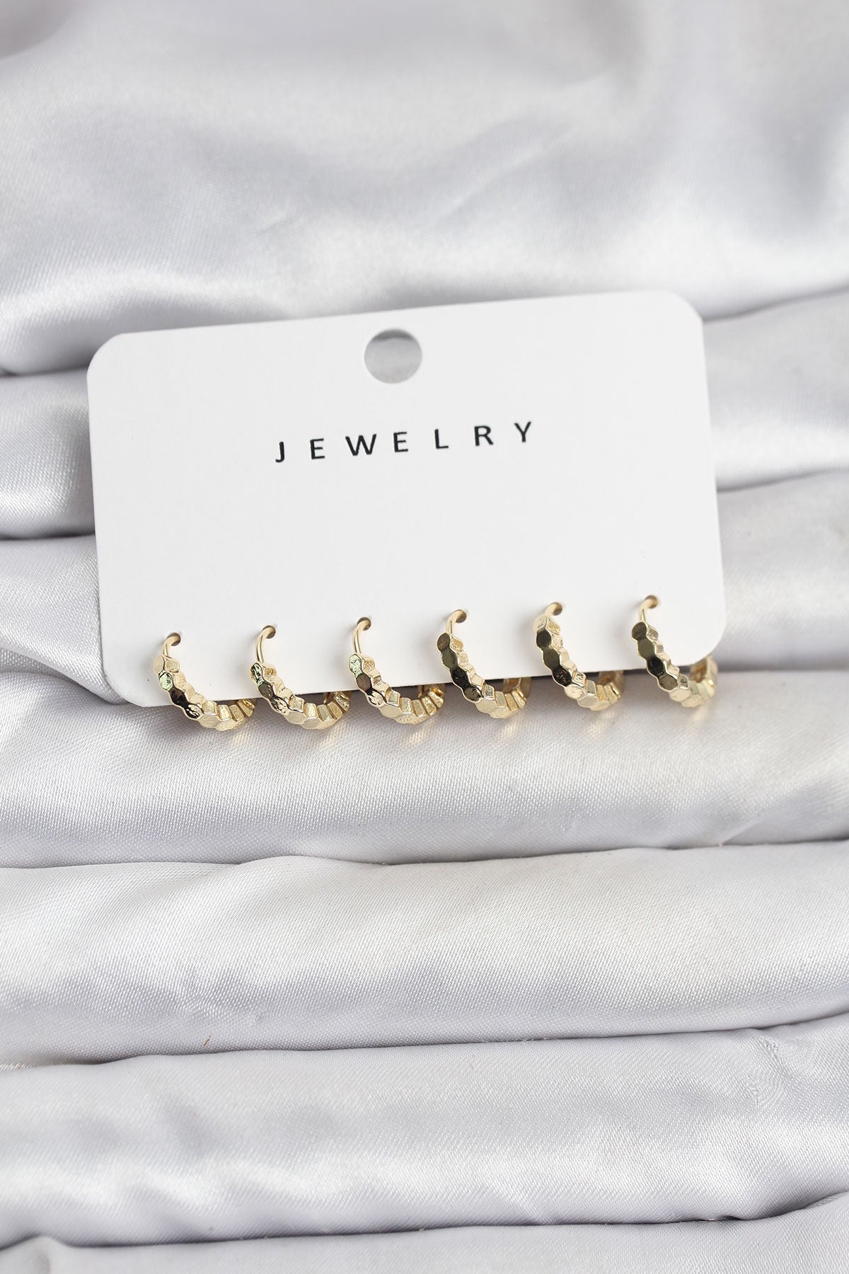 Brass Gold-Tone Honeycomb Women's Earrings Set
