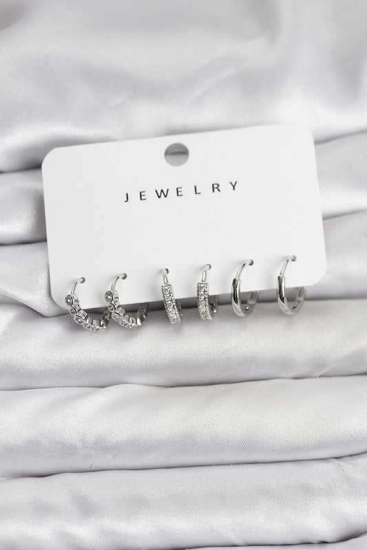Brass Silver-Tone Women's Earrings Set with Zircon Detail