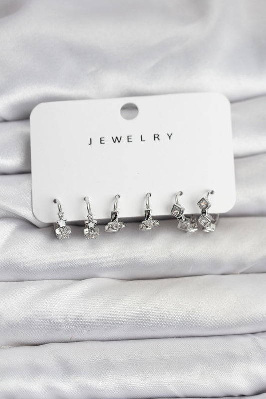 Brass Silver-Tone Star Women's Earrings Set