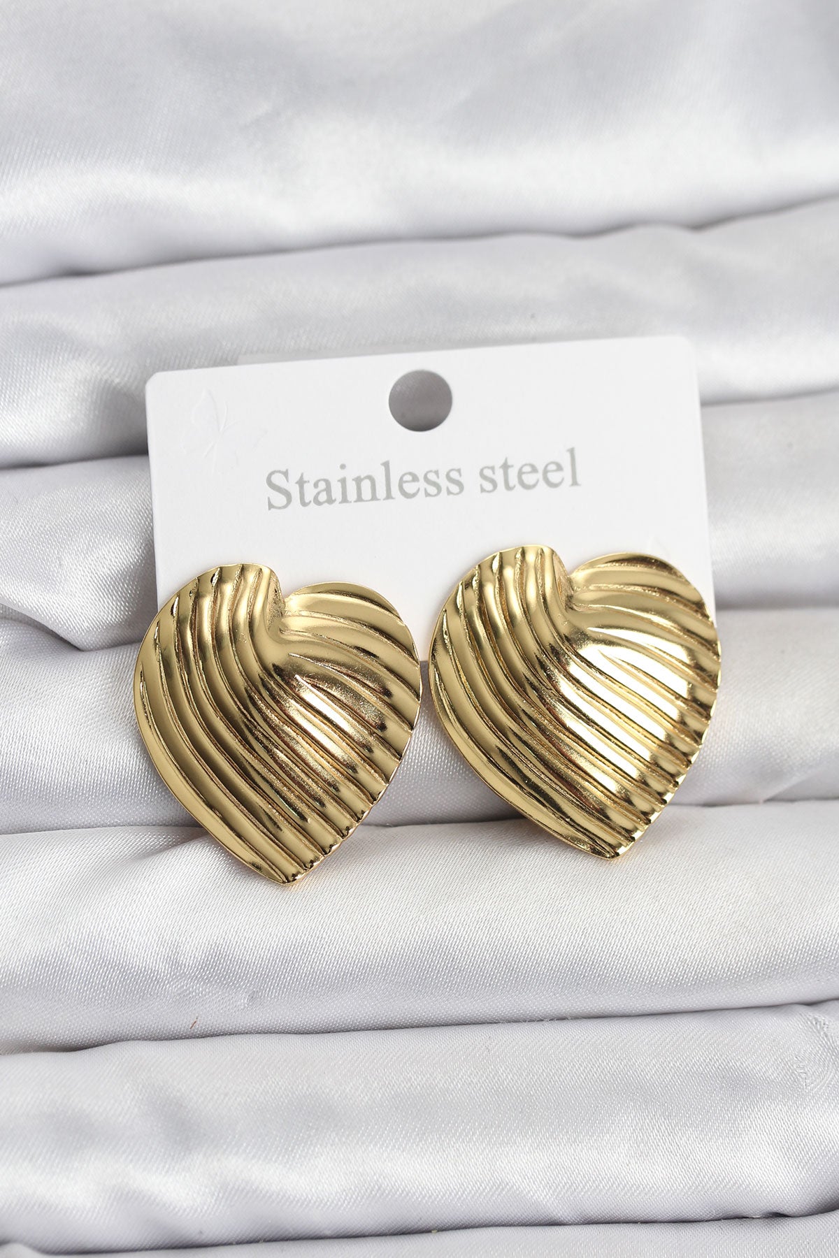 316L Stainless Steel Gold-Tone Heart Women's Earrings