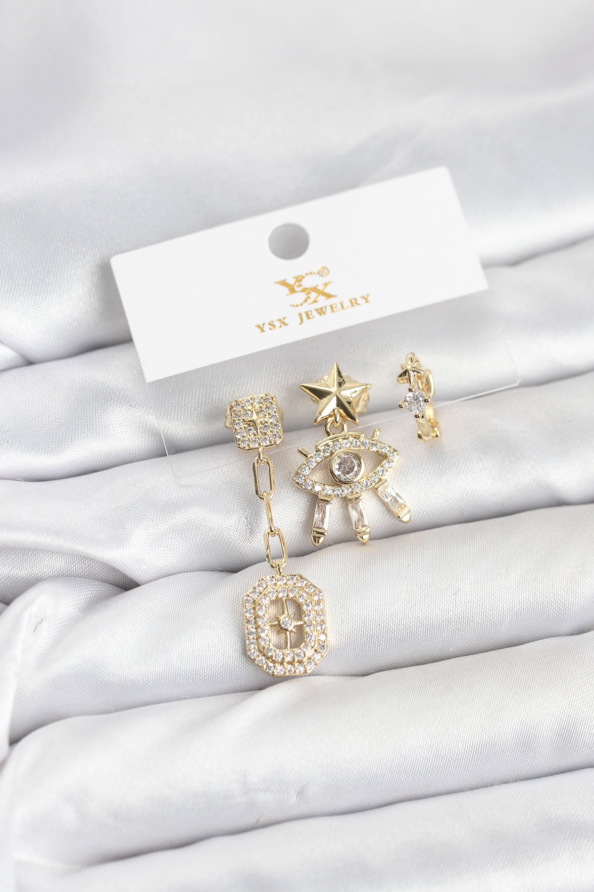 Brass Gold-Tone North Star Eye 3-Pair Women's Earrings Set
