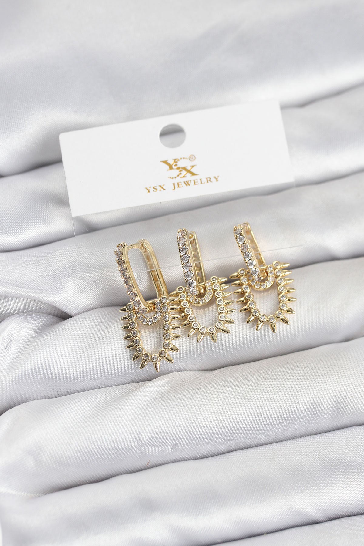 Brass Gold-Tone Vintage-Inspired 3-Pair Women's Earrings Set with Zircon Detail