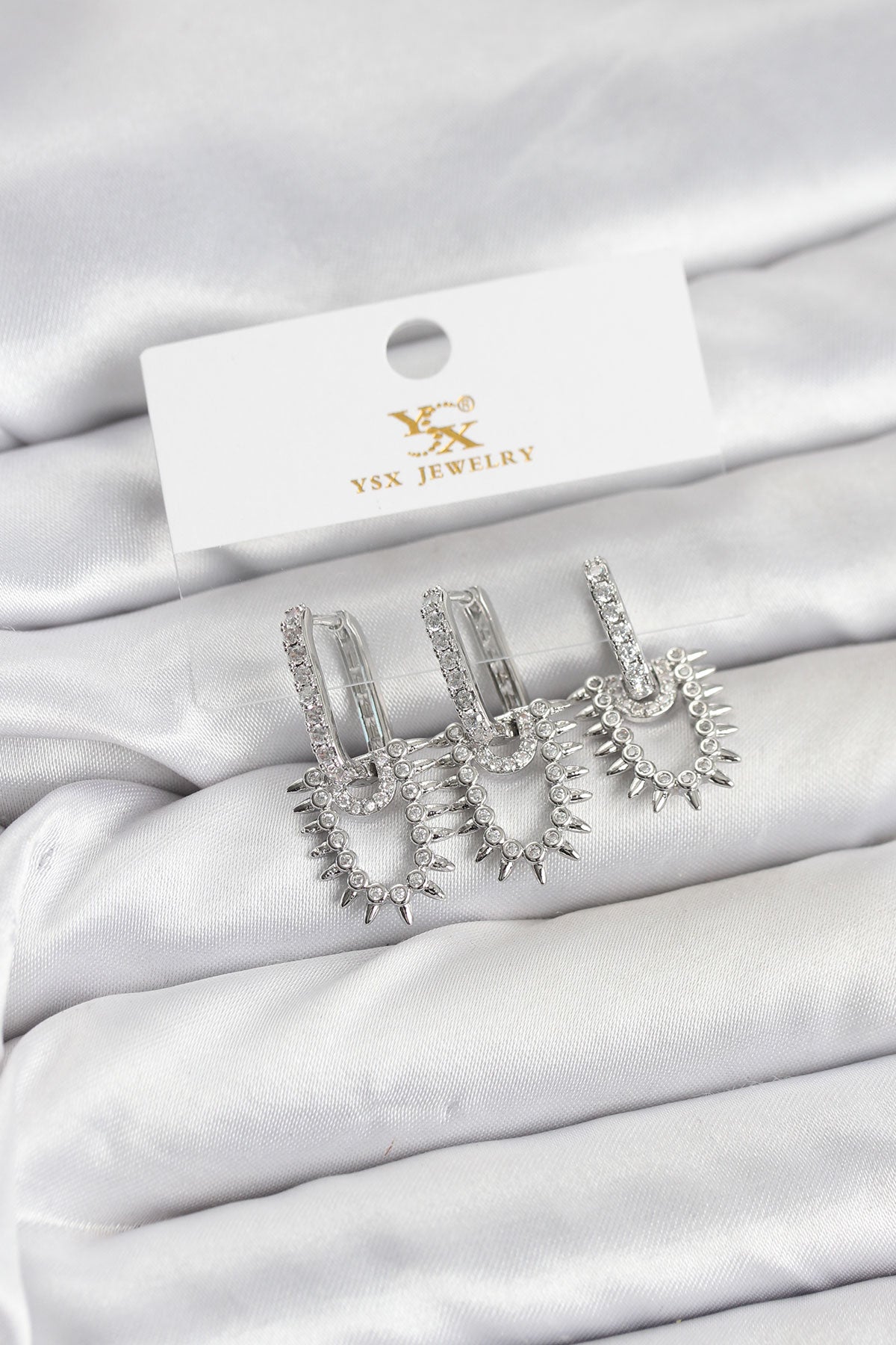 Brass Silver-Tone Vintage-Inspired 3-Pair Women's Earrings Set with Zircon Detail