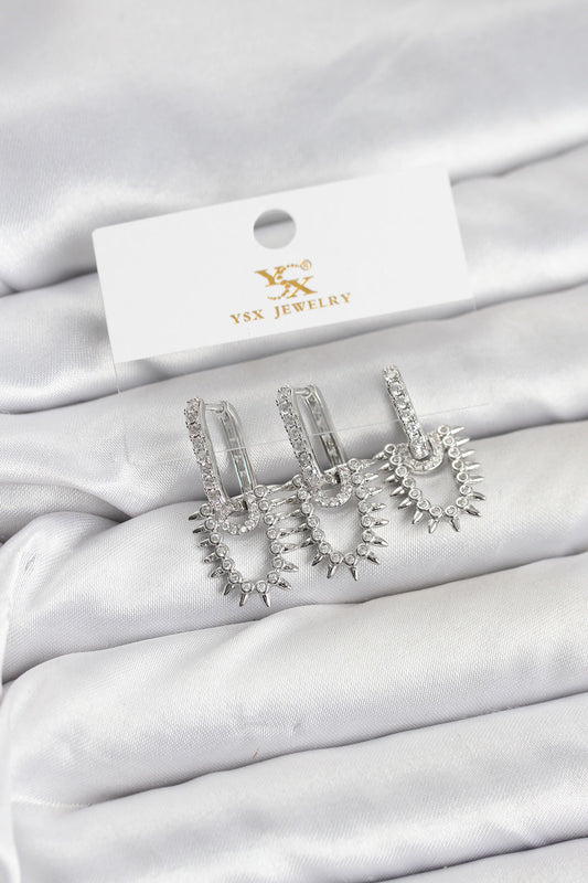 Brass Silver-Tone Vintage-Inspired 3-Pair Women's Earrings Set with Zircon Detail