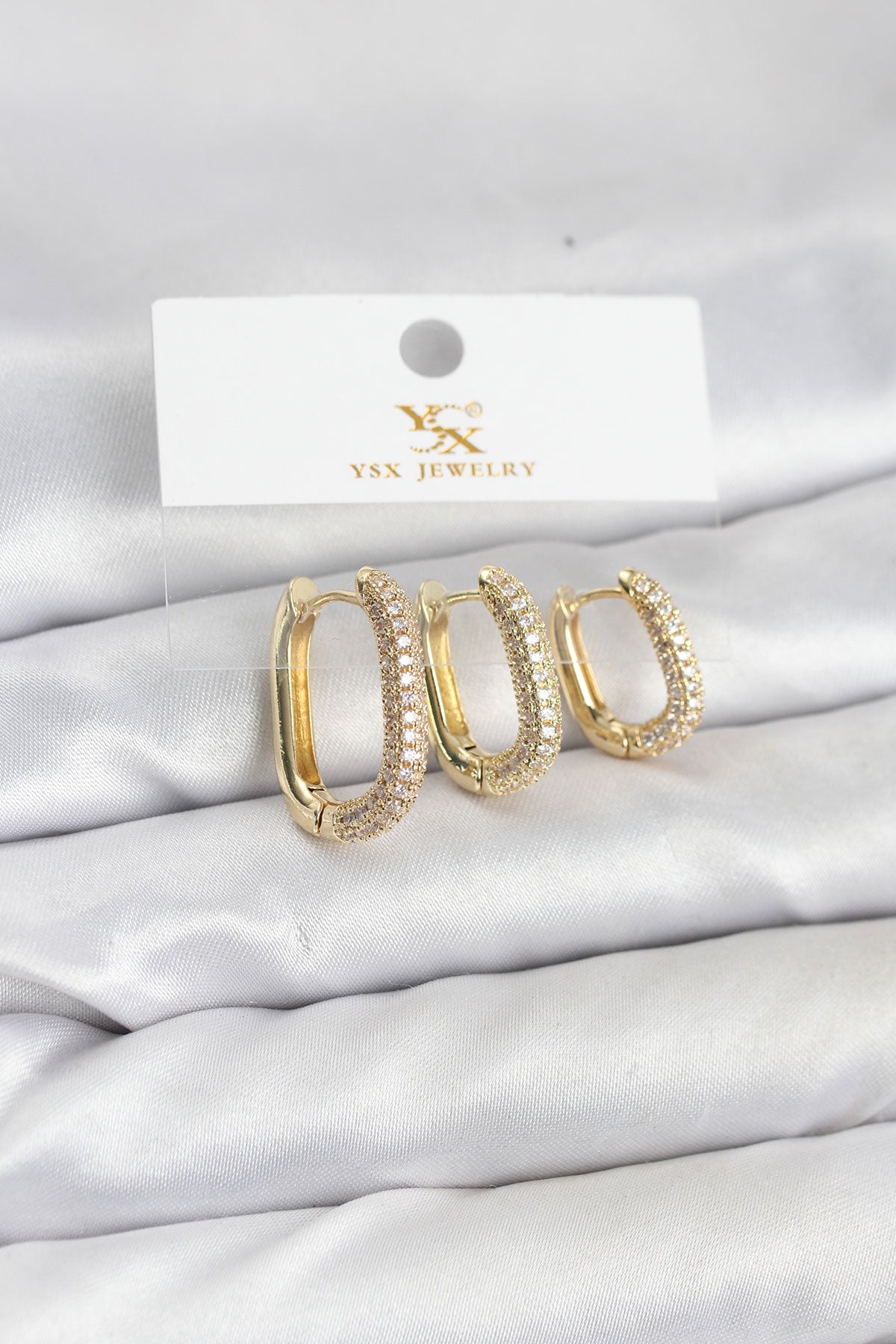 Brass Gold-Tone Hoop Earrings with Zircon Detail