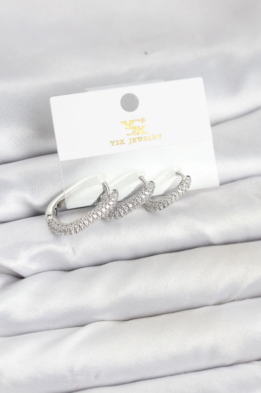 Brass Silver-Tone Hoop Earrings with Zircon Detail