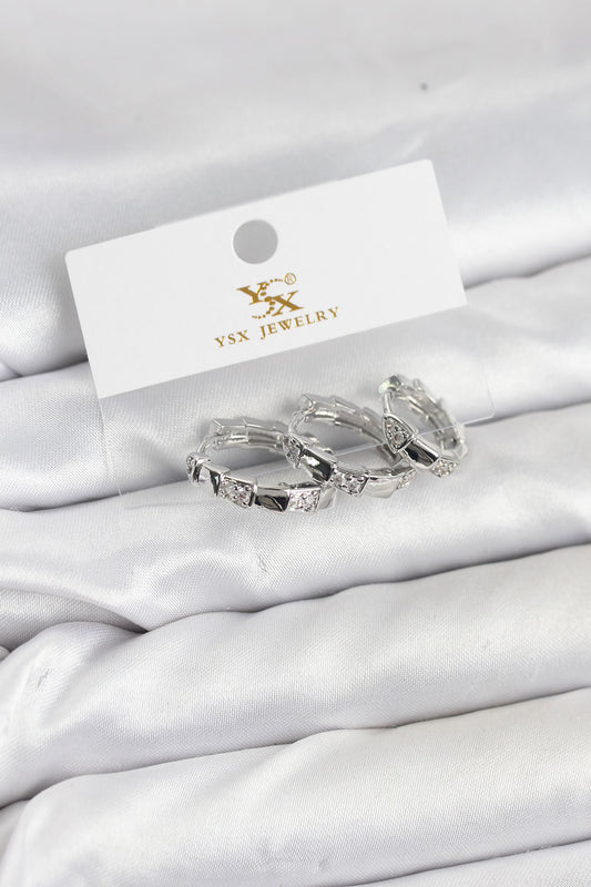 Brass Silver-Tone Snake Hoop Earrings with Zircon Detail