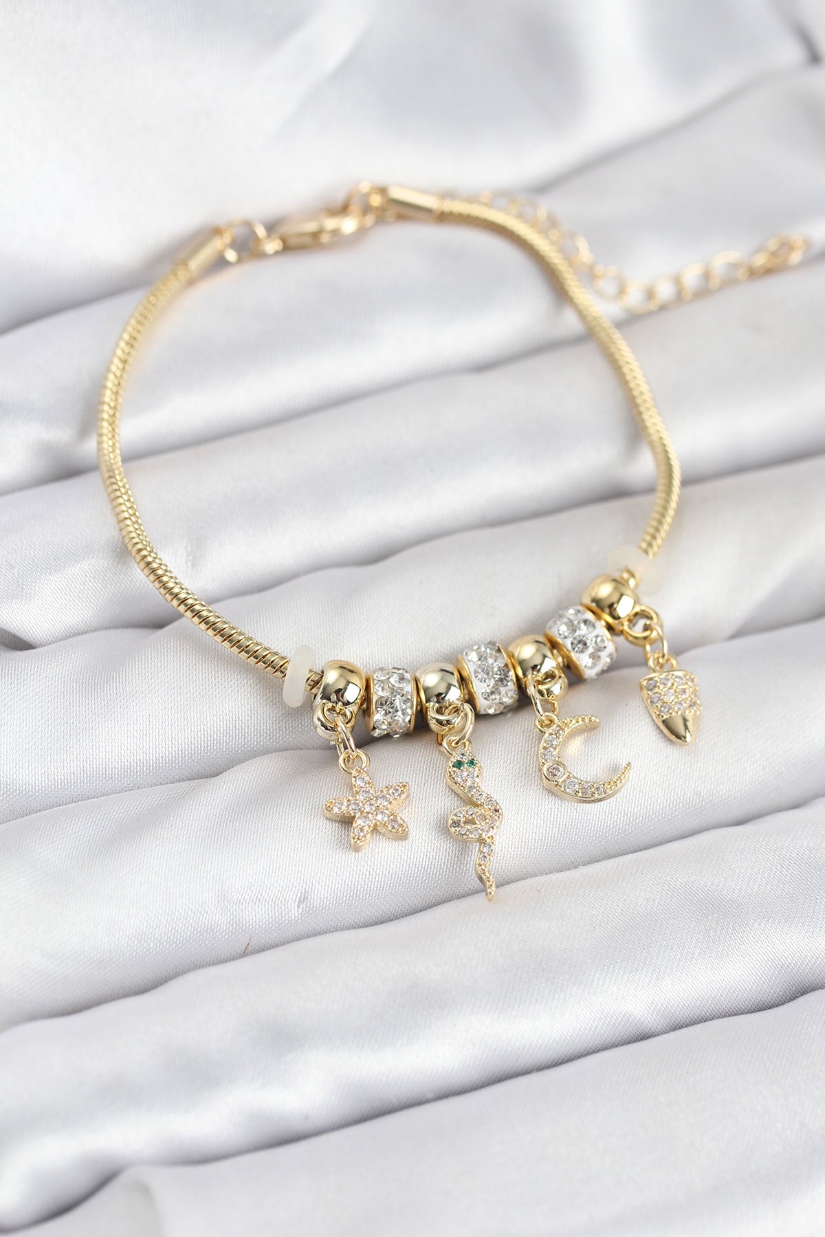 Brass Gold-Tone Charm Snake Women's Bracelet