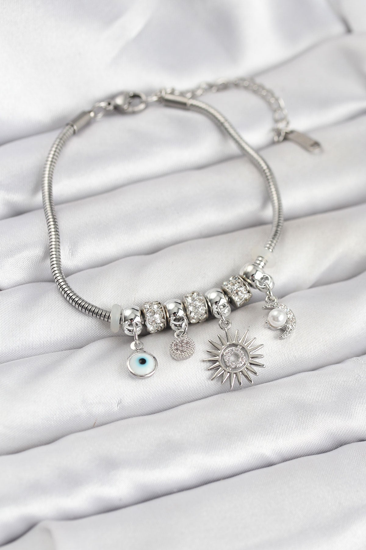 Brass Silver-Tone Charm Sun Women's Bracelet