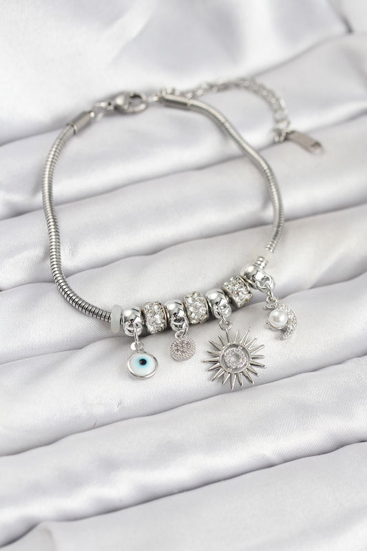 Brass Silver-Tone Charm Sun Women's Bracelet