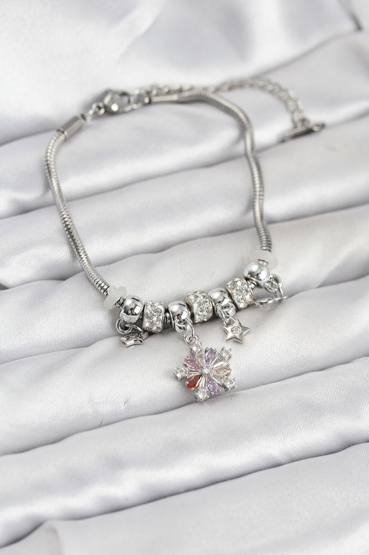 Brass Silver-Tone Multicolor Charm Star Women's Bracelet