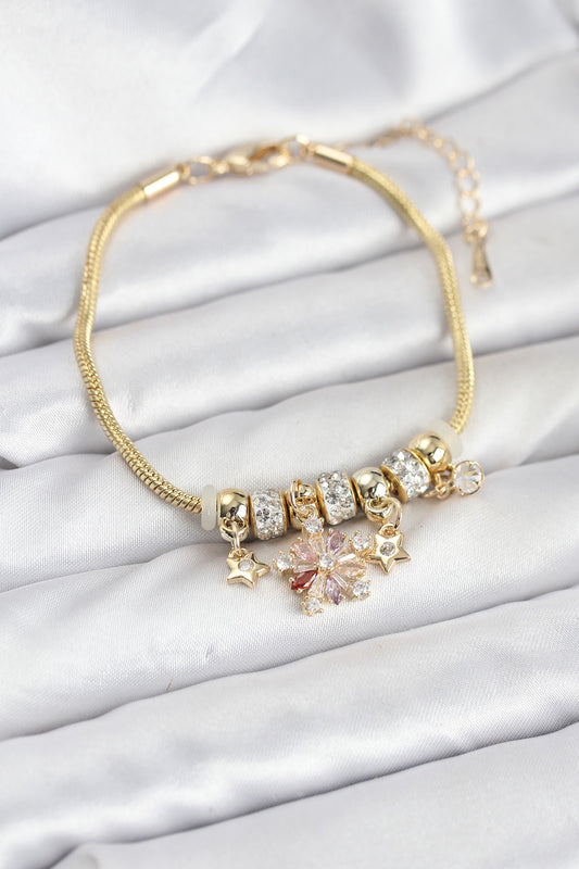 Brass Gold-Tone Multicolor Charm Star Women's Bracelet