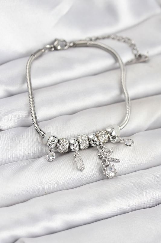 Brass Silver-Tone Charm Women's Bracelet