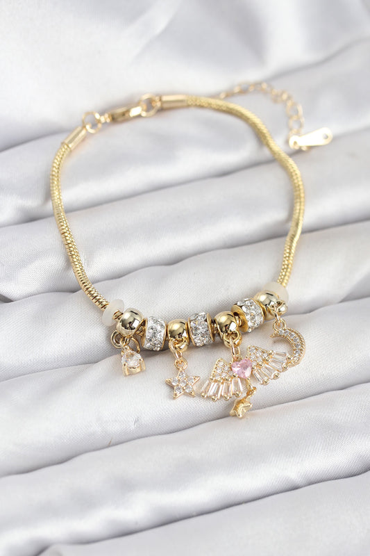 Brass Gold-Tone Charm Women's Bracelet