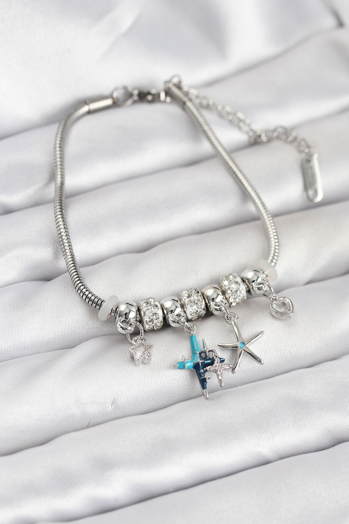 Brass Silver-Tone Charm Star Women's Bracelet