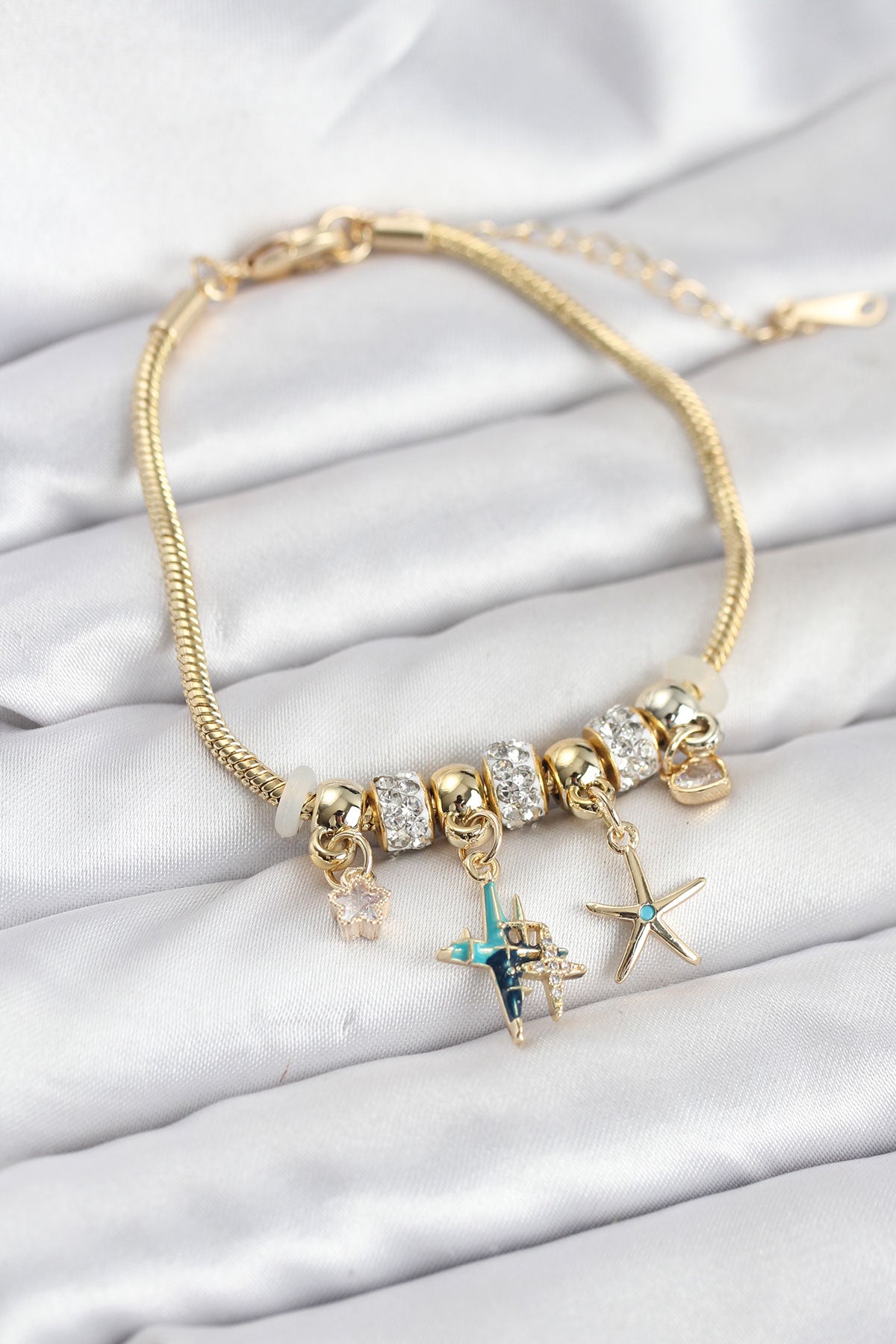 Brass Gold-Tone Charm Star Women's Bracelet