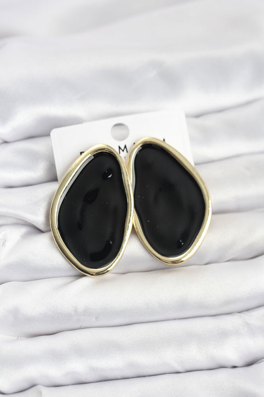 Brass Black Teardrop Plate Vintage-Inspired Enamel Women's Earrings