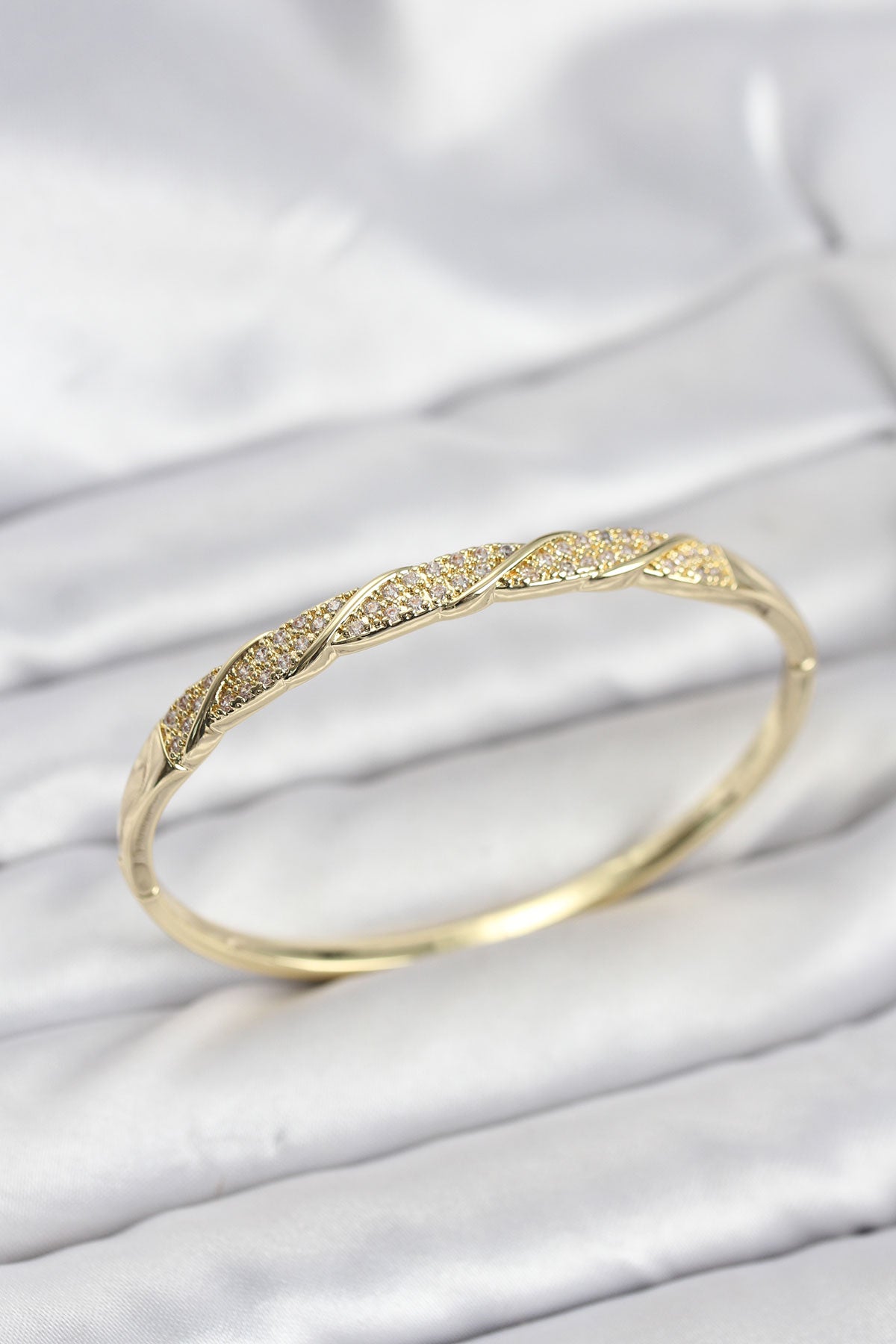 Brass Gold-Tone Bangle Bracelet with Zircon Detail
