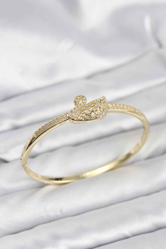 Brass Gold-Tone Swan Bangle Bracelet with Zircon Detail