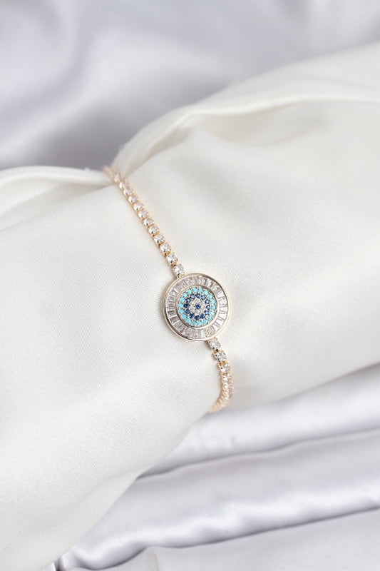 Gold-Tone Adjustable Evil Eye Tennis Bracelet with Zircon Detail