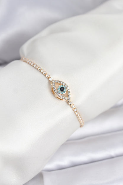 Gold-Tone Adjustable Eye Motif Tennis Bracelet with Zircon Detail