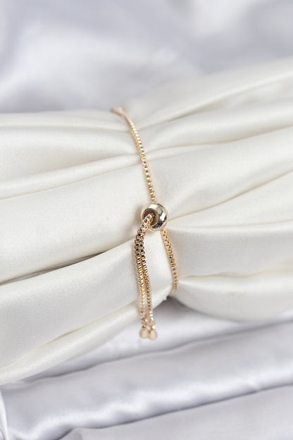Gold-Tone Adjustable Clover Tennis Bracelet with Zircon Detail