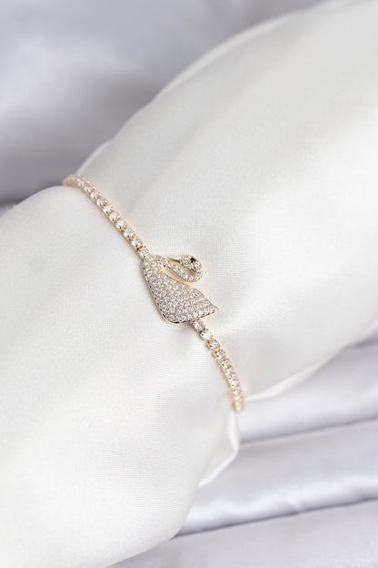 Gold-Tone Adjustable Swan Tennis Bracelet with Zircon Detail