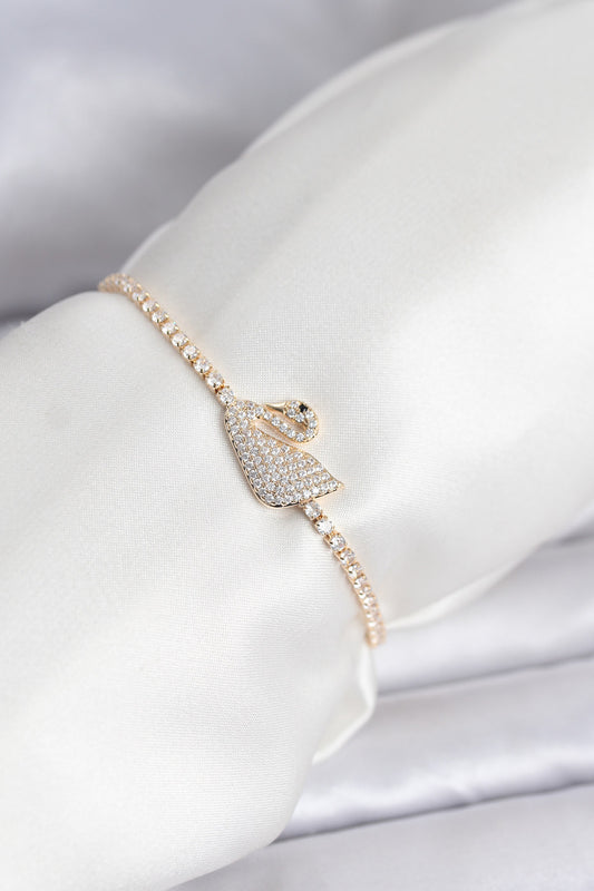 Gold-Tone Adjustable Swan Tennis Bracelet with Zircon Detail
