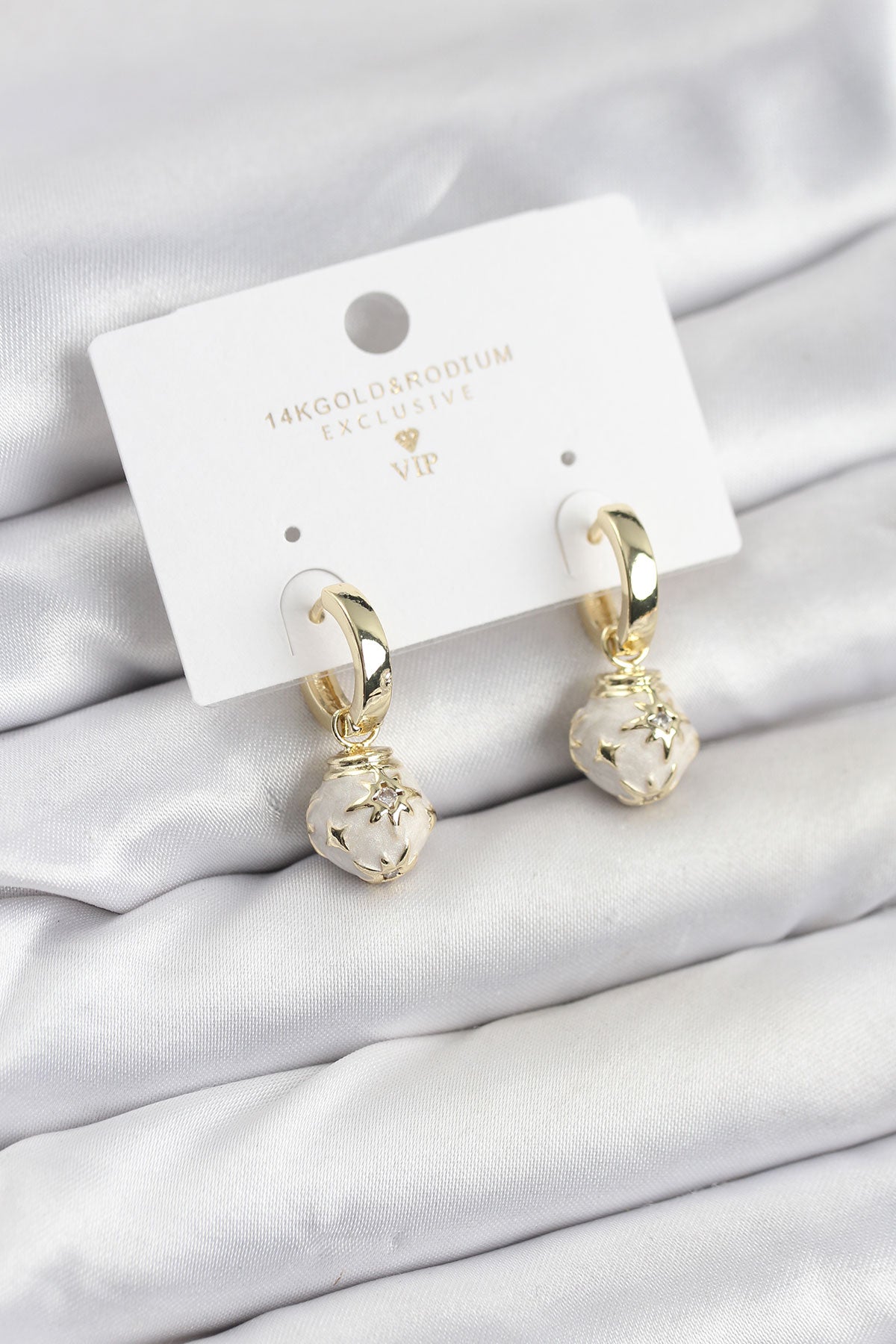 Brass Gold-Tone Ball Enamel Hoop Earrings