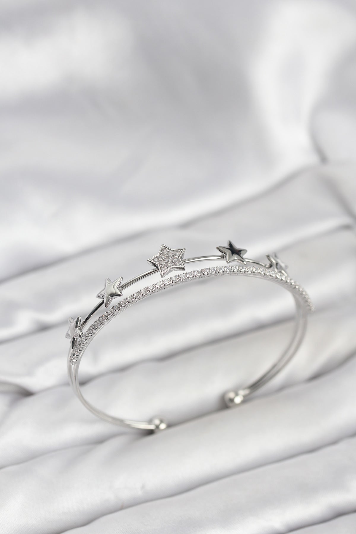 Brass Silver-Tone Star Women's Bracelet
