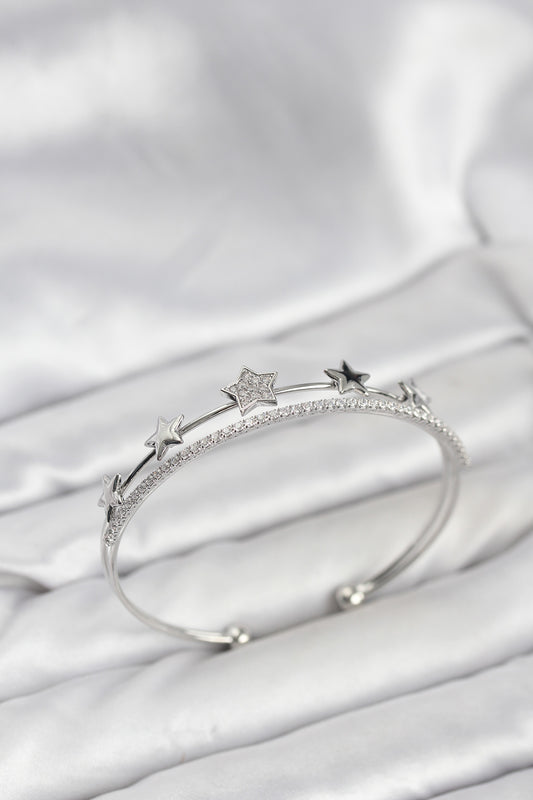 Brass Silver-Tone Star Women's Bracelet
