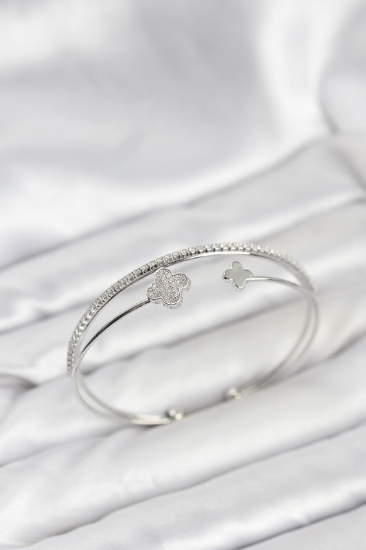 Brass Silver-Tone Clover Women's Bracelet