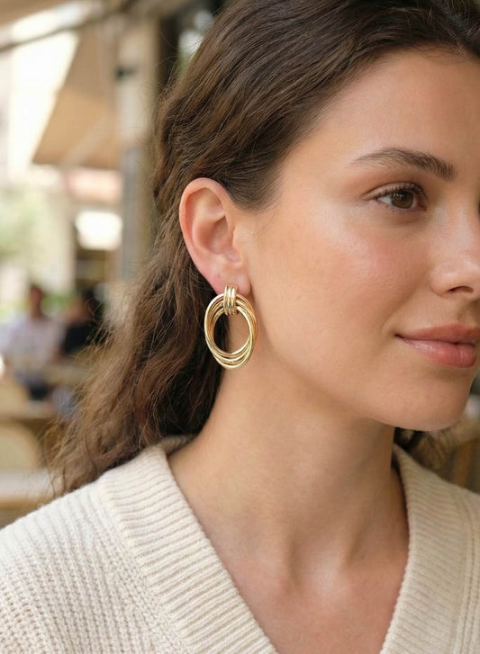 Brass Gold-Tone Teardrop Vintage-Inspired Women's Earrings