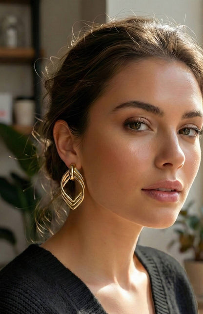 Brass Gold-Tone Vintage-Inspired Women's Earrings