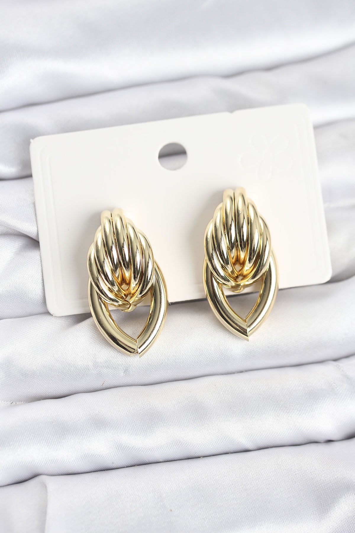 Brass Gold-Tone Spiral Teardrop Vintage-Inspired Women's Earrings