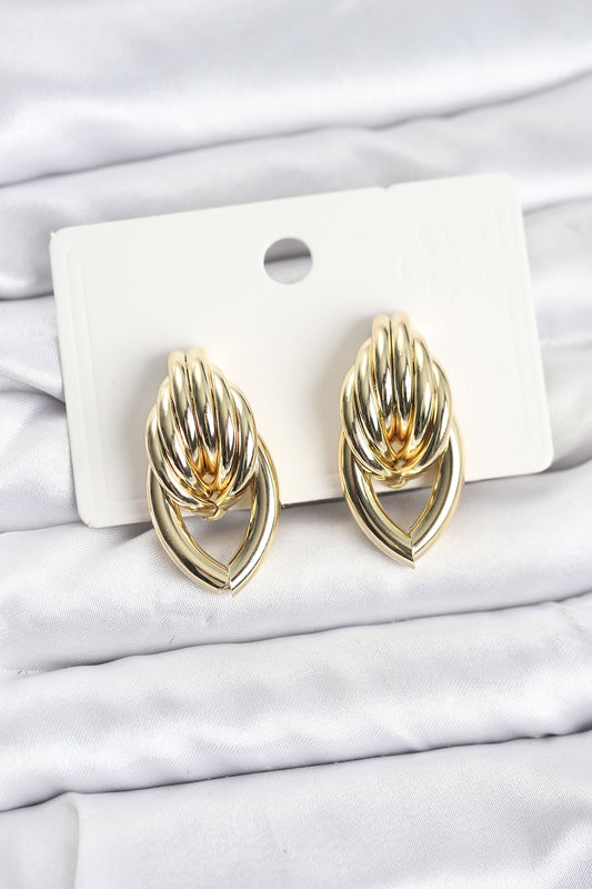 Brass Gold-Tone Spiral Teardrop Vintage-Inspired Women's Earrings