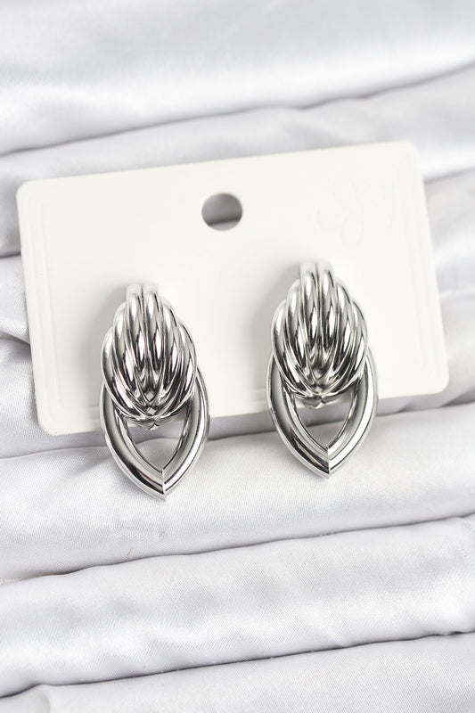 Brass Silver-Tone Spiral Teardrop Vintage-Inspired Women's Earrings