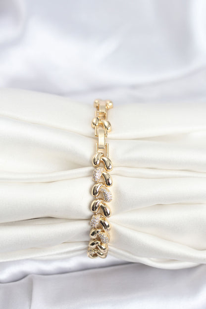 Brass Gold-Tone Spiral Teardrop Women's Bracelet with Zircon Detail