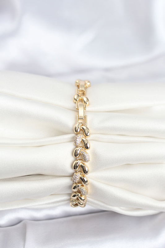 Brass Gold-Tone Spiral Teardrop Women's Bracelet with Zircon Detail