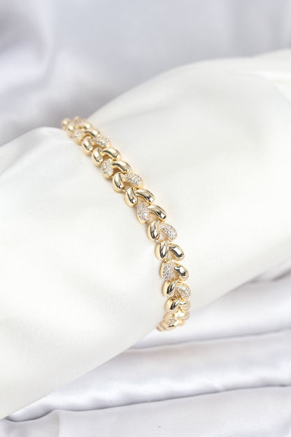 Brass Gold-Tone Spiral Teardrop Women's Bracelet with Zircon Detail