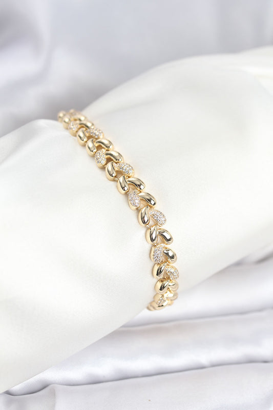 Brass Gold-Tone Spiral Teardrop Women's Bracelet with Zircon Detail