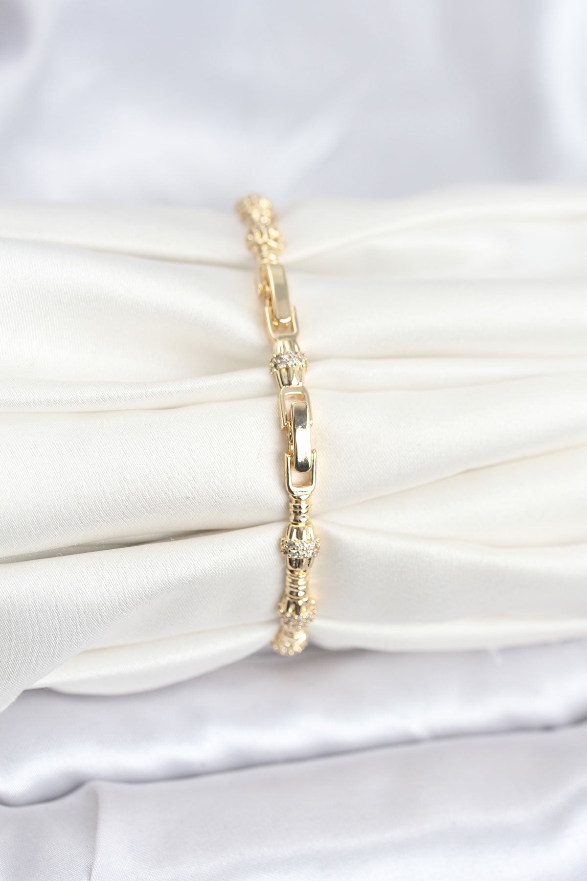 Brass Gold-Tone Women's Bracelet with Zircon Detail