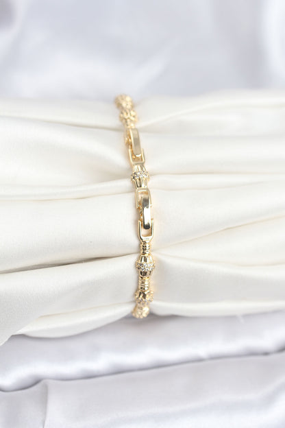 Brass Gold-Tone Women's Bracelet with Zircon Detail