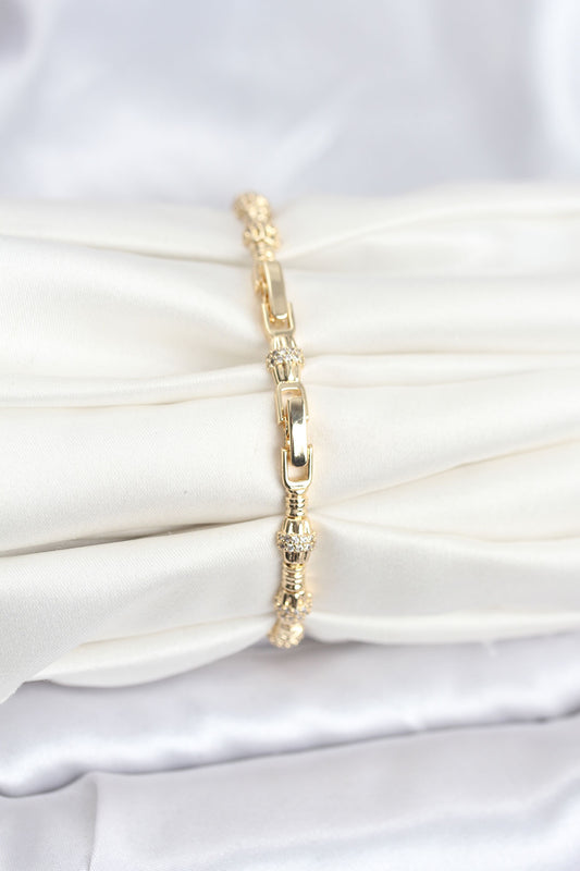 Brass Gold-Tone Women's Bracelet with Zircon Detail