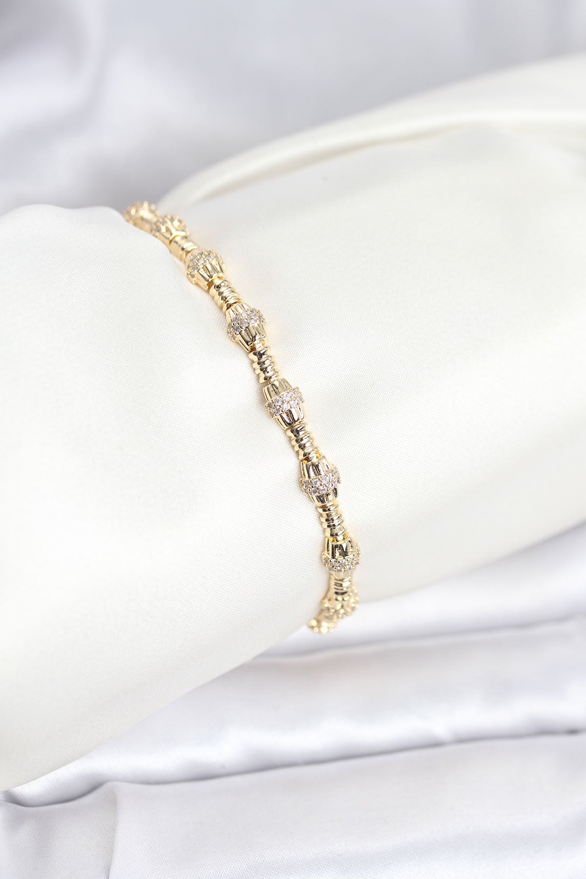 Brass Gold-Tone Women's Bracelet with Zircon Detail