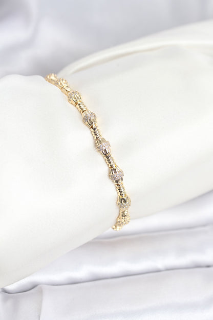 Brass Gold-Tone Women's Bracelet with Zircon Detail