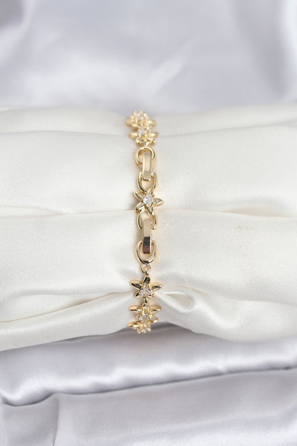 Brass Gold-Tone Star Women's Bracelet with Zircon Detail