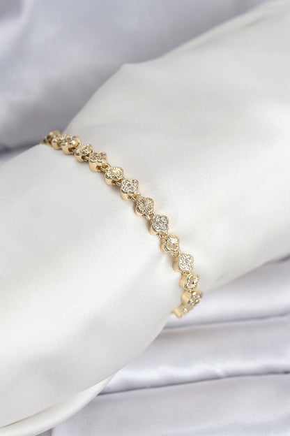 Brass Gold-Tone Clover Women's Bracelet with Zircon Detail