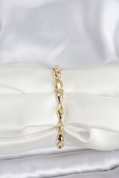 Brass Gold-Tone Bone Women's Bracelet with Zircon Detail